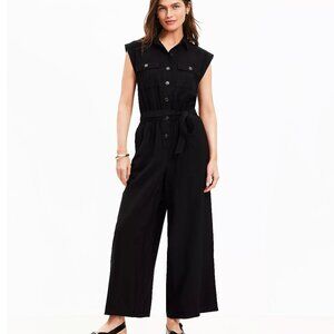 NWT LOFT Wide Leg Tie Waist Linen Jumpsuit - Black | Size XS